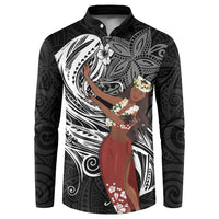 Tahiti Islands Polynesian Plumeria Button Sweatshirt Tahitian Vahine 'Ote'a - Black