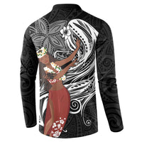 Tahiti Islands Polynesian Plumeria Button Sweatshirt Tahitian Vahine 'Ote'a - Black