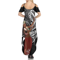 Tahiti Islands Polynesian Plumeria Family Matching Summer Maxi Dress and Hawaiian Shirt Tahitian Vahine 'Ote'a - Black