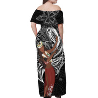 Tahiti Islands Polynesian Plumeria Off Shoulder Maxi Dress Tahitian Vahine 'Ote'a - Black