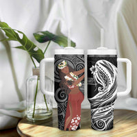Tahiti Islands Polynesian Plumeria Tumbler With Handle Tahitian Vahine 'Ote'a - Black