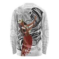 Tahiti Islands Polynesian Plumeria Long Sleeve Shirt Tahitian Vahine 'Ote'a - White