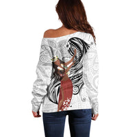 Tahiti Islands Polynesian Plumeria Off Shoulder Sweater Tahitian Vahine 'Ote'a - White LT7 - Polynesian Pride