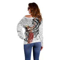 Tahiti Islands Polynesian Plumeria Off Shoulder Sweater Tahitian Vahine 'Ote'a - White LT7 - Polynesian Pride