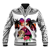 Polynesian Baseball Jacket Dog Lover With Beagle - Sunset At The Beach White Ver LT7 Unisex White - Polynesian Pride