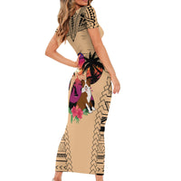 Polynesian Short Sleeve Bodycon Dress Dog Lover With Border Collie - Sunset At The Beach LT7 - Polynesian Pride