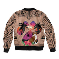 Polynesian Sleeve Zip Bomber Jacket Dog Lover With Border Collie - Sunset At The Beach Brown Ver LT7 - Polynesian Pride