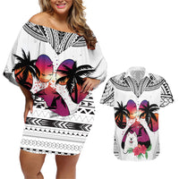 Polynesian Couples Matching Off Shoulder Short Dress and Hawaiian Shirt Dog Lover With Samoyed - Sunset At The Beach White Ver LT7 White - Polynesian Pride