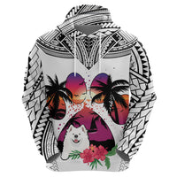 Polynesian Hoodie Dog Lover With Samoyed - Sunset At The Beach White Ver LT7 - Polynesian Pride