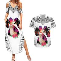 Polynesian Couples Matching Summer Maxi Dress and Hawaiian Shirt Dog Lover With Shiba Inu - Sunset At The Beach White Ver LT7 White - Polynesian Pride