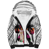 Polynesian Sherpa Hoodie Dog Lover With Shiba Inu - Sunset At The Beach White Ver LT7 Unisex White - Polynesian Pride