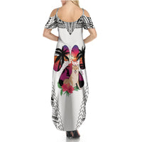 Polynesian Summer Maxi Dress Dog Lover With Shiba Inu - Sunset At The Beach White Ver LT7 - Polynesian Pride