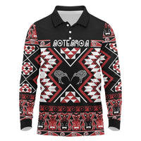 Personalised Taniko Motifs Aotearoa Long Sleeve Polo Shirt Waitangi Kowhaiwhai Kiwi LT7 Red - Polynesian Pride