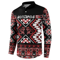 Personalised Aotearoa Waitangi Button Sweatshirt Taniko Motifs - Mania Gecko LT7 - Polynesian Pride