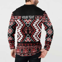 Personalised Aotearoa Waitangi Button Sweatshirt Taniko Motifs - Mania Gecko LT7 - Polynesian Pride