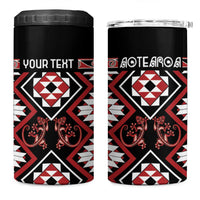 Personalised Aotearoa Waitangi 4 in 1 Can Cooler Tumbler Taniko Motifs - Mania Gecko LT7 One Size: 16 oz Red - Polynesian Pride