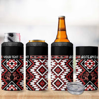 Personalised Aotearoa Waitangi 4 in 1 Can Cooler Tumbler Taniko Motifs - Mania Gecko LT7 - Polynesian Pride