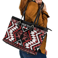 Personalised Aotearoa Waitangi Leather Tote Bag Taniko Motifs - Mania Gecko LT7 - Polynesian Pride