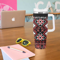 Personalised Aotearoa Waitangi Tumbler With Handle Taniko Motifs - Mania Gecko LT7 - Polynesian Pride