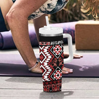 Personalised Aotearoa Waitangi Tumbler With Handle Taniko Motifs - Mania Gecko LT7 - Polynesian Pride