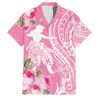 Personalised Hawaii Wahine Family Matching Off Shoulder Short Dress and Hawaiian Shirt Women's Day Maui Lokelani Roses LT7 Dad's Shirt - Short Sleeve Pink - Polynesian Pride