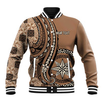 Personalized Tonga Ngatu Baseball Jacket Vintage Brown Manulua Motifs LT7 Unisex Brown - Polynesian Pride