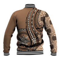 Personalized Tonga Ngatu Baseball Jacket Vintage Brown Manulua Motifs LT7 - Polynesian Pride