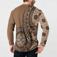 Personalized Tonga Ngatu Button Sweatshirt Vintage Brown Manulua Motifs LT7 - Polynesian Pride