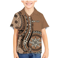 Personalized Tonga Ngatu Family Matching Mermaid Dress and Hawaiian Shirt Vintage Brown Manulua Motifs