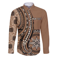 Personalized Tonga Ngatu Family Matching Off The Shoulder Long Sleeve Dress and Hawaiian Shirt Vintage Brown Manulua Motifs
