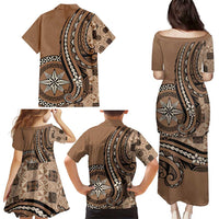 Personalized Tonga Ngatu Family Matching Puletasi and Hawaiian Shirt Vintage Brown Manulua Motifs