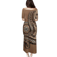 Personalized Tonga Ngatu Family Matching Puletasi and Hawaiian Shirt Vintage Brown Manulua Motifs