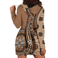 Personalized Tonga Ngatu Hoodie Dress Vintage Brown Manulua Motifs LT7 - Polynesian Pride