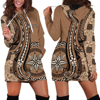 Personalized Tonga Ngatu Hoodie Dress Vintage Brown Manulua Motifs LT7 - Polynesian Pride