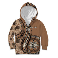 Personalized Tonga Ngatu Kid Hoodie Vintage Brown Manulua Motifs