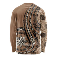 Personalized Tonga Ngatu Long Sleeve Shirt Vintage Brown Manulua Motifs LT7 - Polynesian Pride