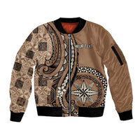 Personalized Tonga Ngatu Sleeve Zip Bomber Jacket Vintage Brown Manulua Motifs