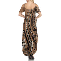 Personalized Tonga Ngatu Summer Maxi Dress Vintage Brown Manulua Motifs LT7 - Polynesian Pride