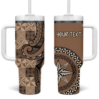 Personalized Tonga Ngatu Tumbler With Handle Vintage Brown Manulua Motifs LT7 One Size: 40 oz Brown - Polynesian Pride