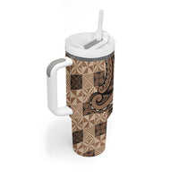 Personalized Tonga Ngatu Tumbler With Handle Vintage Brown Manulua Motifs LT7 - Polynesian Pride