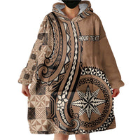 Personalized Tonga Ngatu Wearable Blanket Hoodie Vintage Brown Manulua Motifs