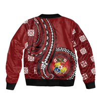 Personalized Tonga Ngatu Bomber Jacket Iconic Red Manulua Motifs