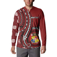 Personalized Tonga Ngatu Button Sweatshirt Iconic Red Manulua Motifs LT7 - Polynesian Pride