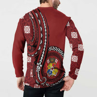 Personalized Tonga Ngatu Button Sweatshirt Iconic Red Manulua Motifs LT7 - Polynesian Pride