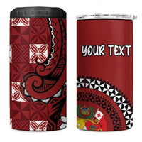 Personalized Tonga Ngatu 4 in 1 Can Cooler Tumbler Iconic Red Manulua Motifs LT7 One Size: 16 oz Red - Polynesian Pride