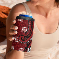 Personalized Tonga Ngatu 4 in 1 Can Cooler Tumbler Iconic Red Manulua Motifs LT7 - Polynesian Pride