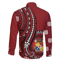 Personalized Tonga Ngatu Family Matching Long Sleeve Bodycon Dress and Hawaiian Shirt Iconic Red Manulua Motifs