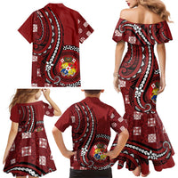 Personalized Tonga Ngatu Family Matching Mermaid Dress and Hawaiian Shirt Iconic Red Manulua Motifs