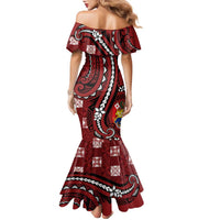 Personalized Tonga Ngatu Family Matching Mermaid Dress and Hawaiian Shirt Iconic Red Manulua Motifs