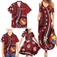 Personalized Tonga Ngatu Family Matching Summer Maxi Dress and Hawaiian Shirt Iconic Red Manulua Motifs